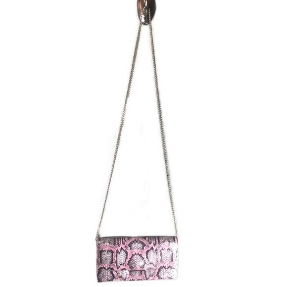 NWOT Loeffler Randall Tab Metallic Snakeskin Print Pink Leather Crossbody Clutch - Picture 3 of 11
